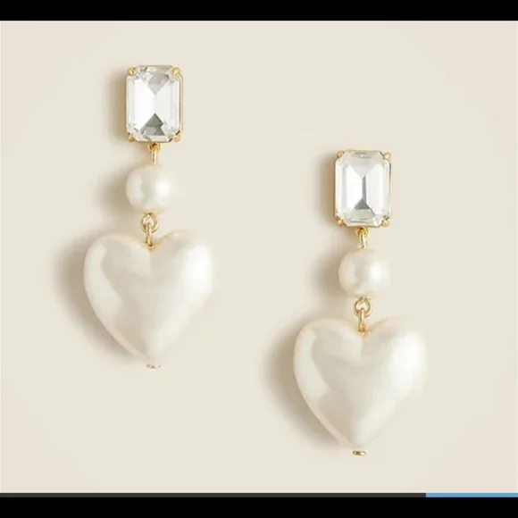 J. Crew Pearl and Crystal Heart Earrings  NEW! - Picture 2 of 4